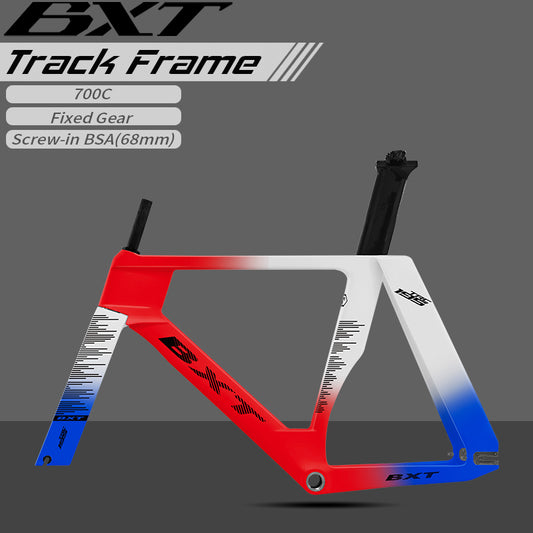 BXT-TRC-195 Fixed Gear Bike Frame – Classic Flag Colors|T1000 Carbon Fiber|Track Race Geometry|68mm BSA Bottom Bracket|UCI Geometry Design|Lightweight and Rigid