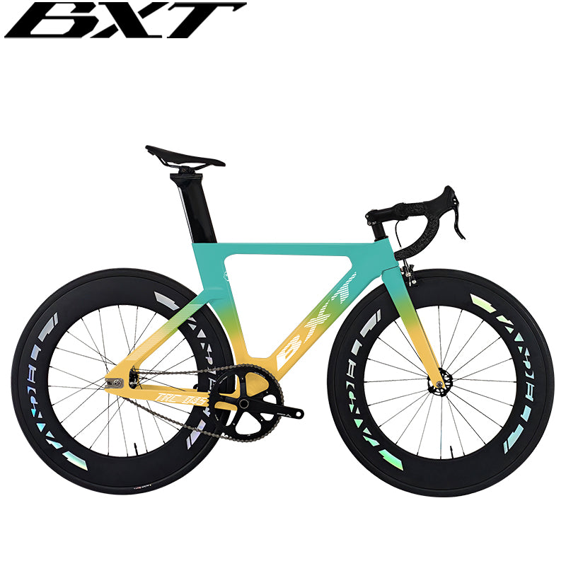 BXT New Carbon Fiber Track Bike with Front V/Rim Brake SORA BR-3000 T800 Carbon 88mm Wheels Fixed Gear Bicycle Single Speed
