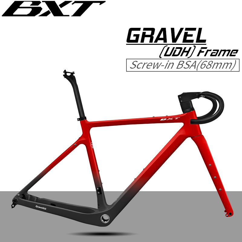 BXT Road Bicycle Frame Gravel Frame UDH Carbon 700C Flat Mount Disc Brake With Carbon Fork and Handlebar Thru Axle 12x142mm