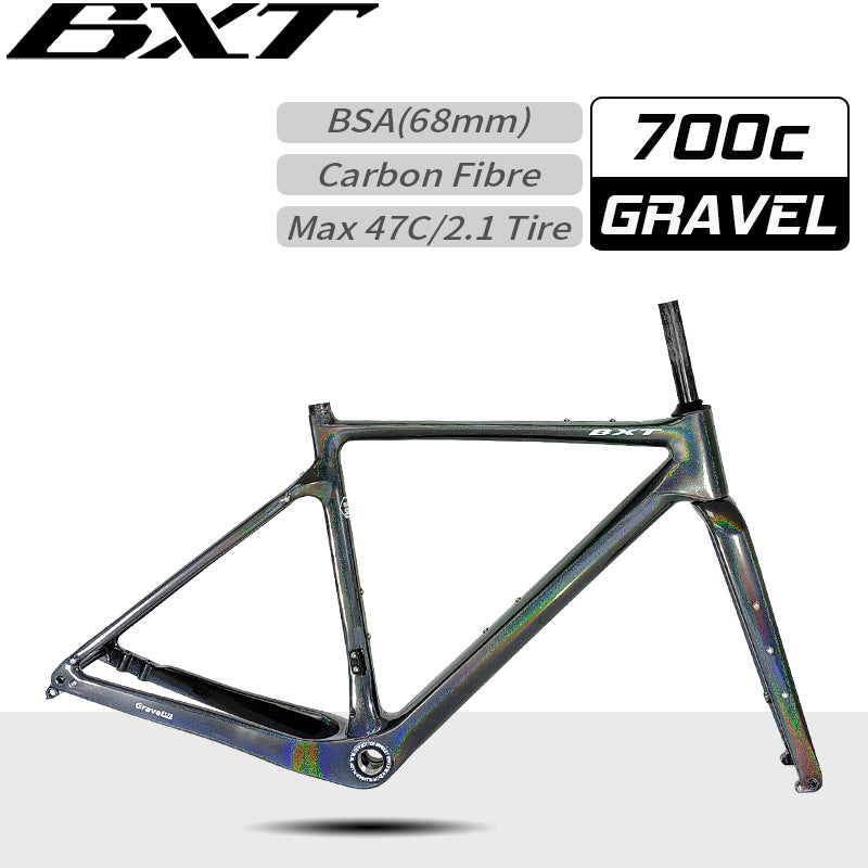 BXT Carbon Gravel Frame 700C Fully Hidden Cable Carbon Frame Thru Axle Disc Brake MTB Road Bicycle Frame 27.5er Chameleon color