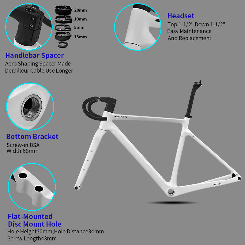 BXT Gravel Carbon Fiber Bike Frame UDH Road Bike Disc Brake Bicycle Frameset 700x45C T1000 Carbon Fiber