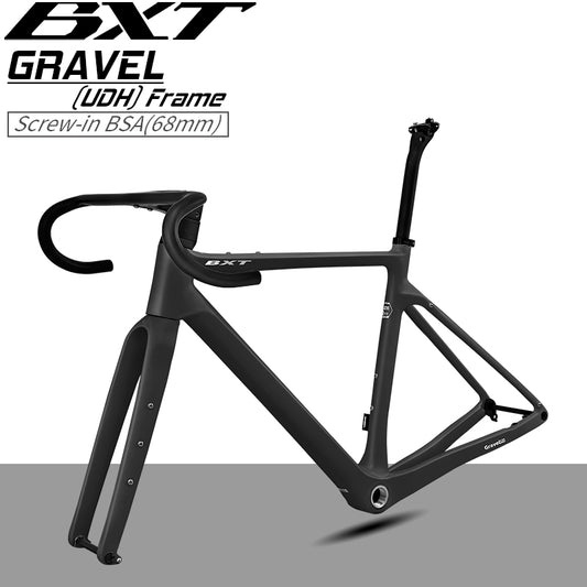 BXT Carbon Gravel Frame UDH Flat Mount Disc Brake 700C*47C Full Hidden Cable Gravel Bicycle 12° Flare Handlbar Gravel Bike Frameset Road Bike