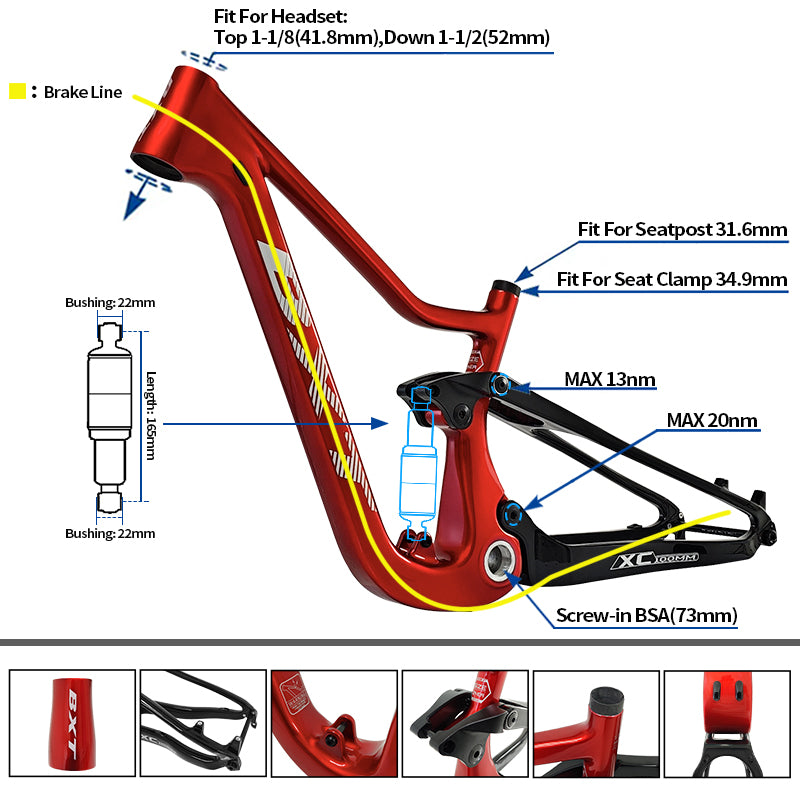 BXT Suitable Height 135-150cm Carbon Full Suspension MTB Frame 24er Travel 90mm Mountain Full Suspension Bicycle Frame for Girl Boy