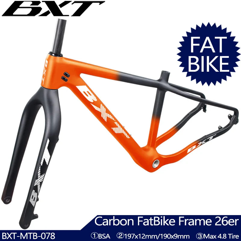 fahrradrahmen 26 zoll BXT 26 Zoll Vollcarbon Snow Fatbike-Rahmen passend für max. 4,8 Reifen – BXT official store