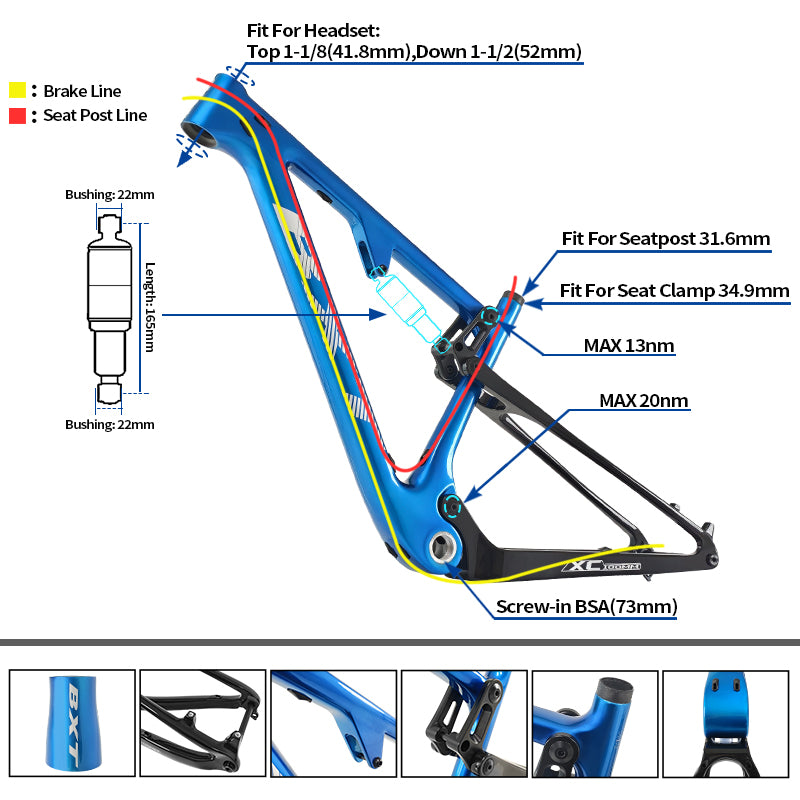 BXT Carbon Fibre T700+T800 29er Full Suspension Mountain Bike Frame, Boost 148x12mm, 100mm Travel, 2025 New Model