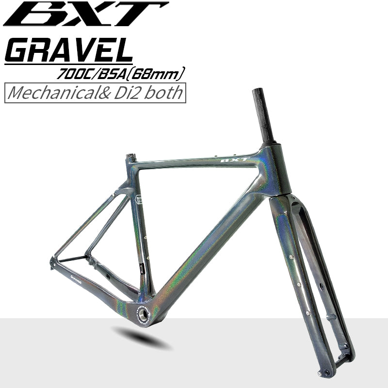 BXT Carbon Gravel Frame 700C Fully Hidden Cable Carbon Frame Thru Axle Disc Brake MTB Road Bicycle Frame 27.5er Chameleon color