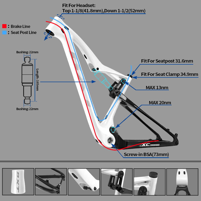 BXT-MTB-107(UDH) 29er Carbon Full Suspension Frame, Boost 148x12mm, 100mm Frame Travel, Disc Brake Compatible