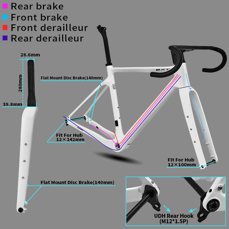 BXT Gravel Carbon Fiber Bike Frame UDH Road Bike Disc Brake Bicycle Frameset 700x45C T1000 Carbon Fiber