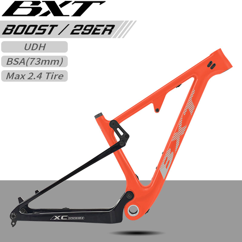 BXT Carbon Fibre T700+T800 29er Full Suspension Mountain Bike Frame, Boost 148x12mm, 100mm Travel, 2025 New Model
