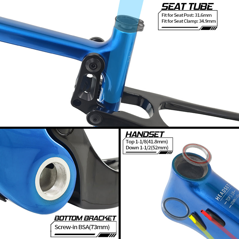 BXT Carbon Fibre T700+T800 29er Full Suspension Mountain Bike Frame, Boost 148x12mm, 100mm Travel, 2025 New Model