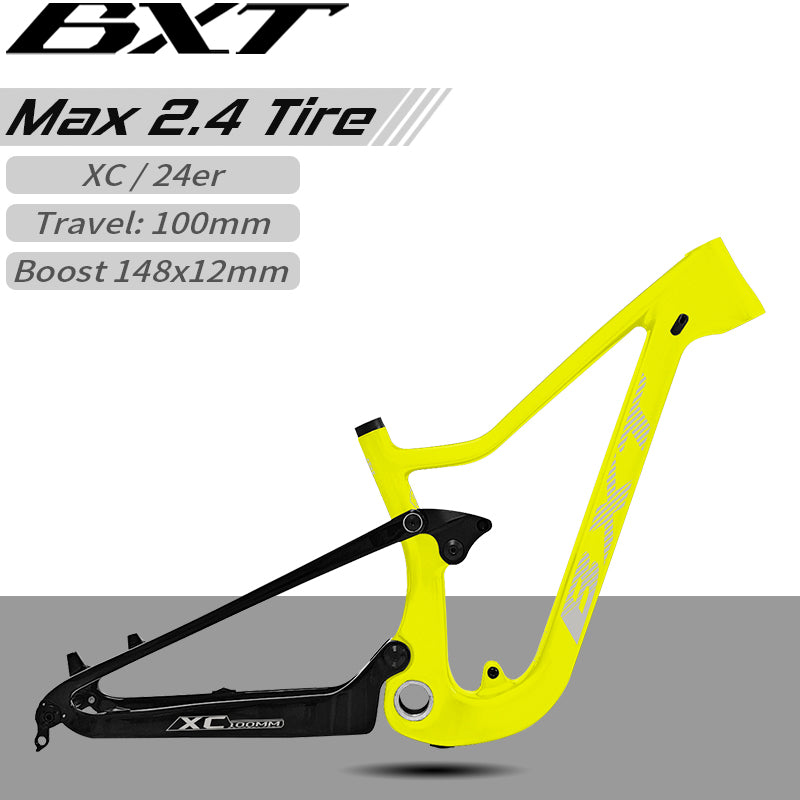 BXT Suitable Height 135-150cm Carbon Full Suspension MTB Frame 24er Travel 90mm Mountain Full Suspension Bicycle Frame for Girl Boy
