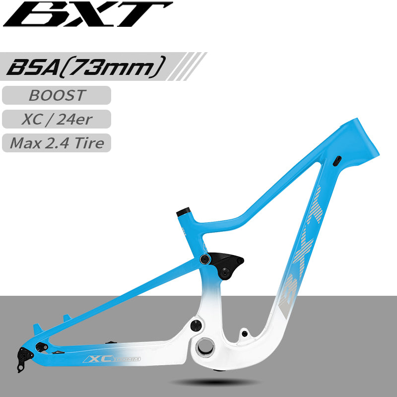 BXT Suitable Height 135-150cm Carbon Full Suspension MTB Frame 24er Travel 90mm Mountain Full Suspension Bicycle Frame for Girl Boy