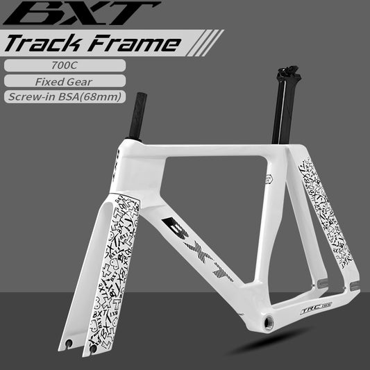 BXT TRC-195 Carbon Fixed Gear Track Bike Frameset 700C | Aero Single Speed Frame for Velodrome Racing | 28C Tire Compatible