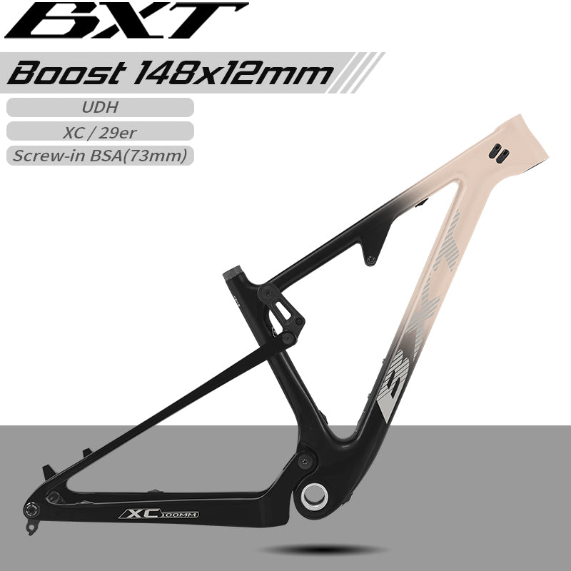 BXT-MTB-077(UDH) Carbon Full Suspension 29er MTB Frame, T700+T800 Carbon, Boost 148x12mm, 100mm Travel, High-Performance Mountain Bike Frame 2025