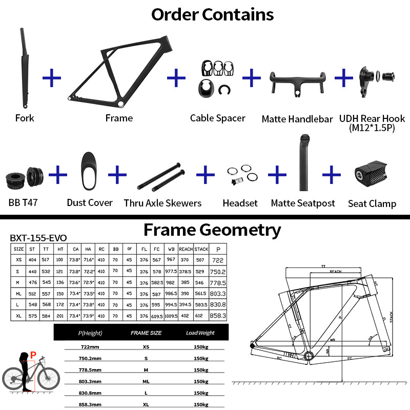 BXT 2026 NEW Fully Hidden Carbon Disc Road Bike Frame 900g Super light Road Bicycle Carbon Frame BXT-155-EVO