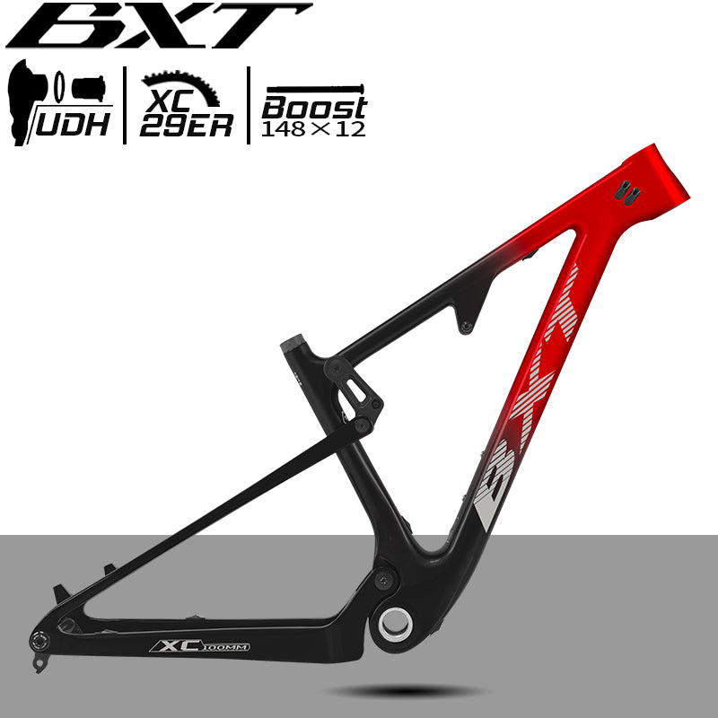 BXT-MTB-077(UDH) Carbon Full Suspension 29er MTB Frame, T700+T800 Carbon, Boost 148x12mm, 100mm Travel, High-Performance Mountain Bike Frame 2025