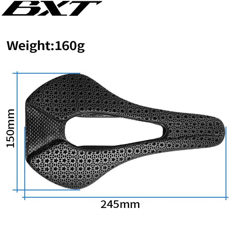 BXT New 3D Printed Padding Support Structure Carbon Fibre Saddle 150mmx245mm Bicycle Saddle light easy to clean seat cushion