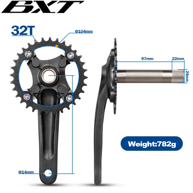 Pédalier vélo 104BCD haute résistance, alliage d'aluminium, manivelle 170 mm, étroit, large, plateau 32 dents, VTT, jeu de pignons