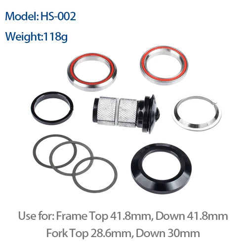 Bicycle Headset 41.8mm to 41.8/52mm Straight Tube Fork Steering Bearing Headset 1-1/8 to 1-1/2 Tapered Head Tube MTB Road Frame