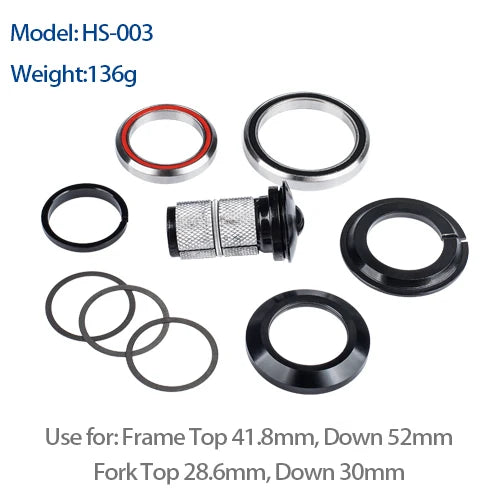 Bicycle Headset 41.8mm to 41.8/52mm Straight Tube Fork Steering Bearing Headset 1-1/8 to 1-1/2 Tapered Head Tube MTB Road Frame