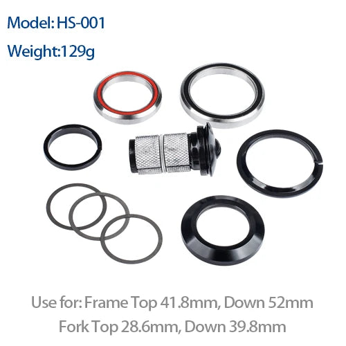 Bicycle Headset 41.8mm to 41.8/52mm Straight Tube Fork Steering Bearing Headset 1-1/8 to 1-1/2 Tapered Head Tube MTB Road Frame