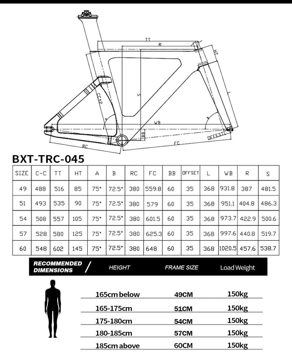 BXT Full Carbon Track Bicycle Frameset with Fork Seatpost Fixed Gear Racing Bicycle Frame Track bike frame BXT-Track-045 700C