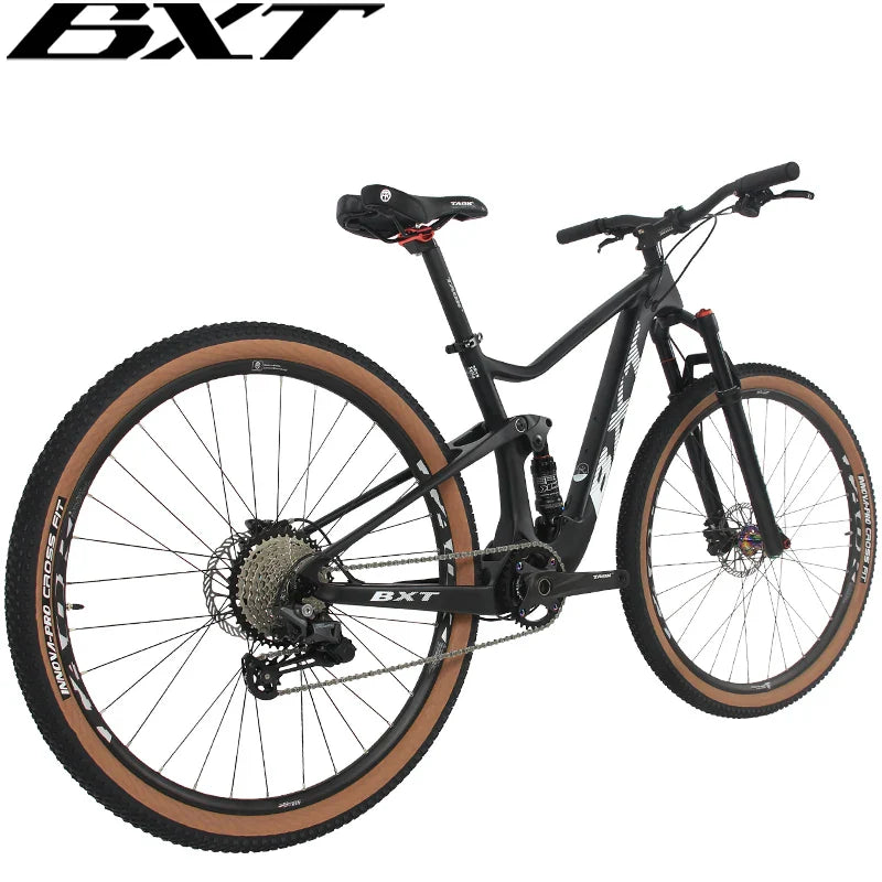 BXT Full Suspension Carbon Mountain Complete Bike 29er 1x11 Speed Carbon MTB Bicycle Front Rear Full Suspension XC Complete Bike