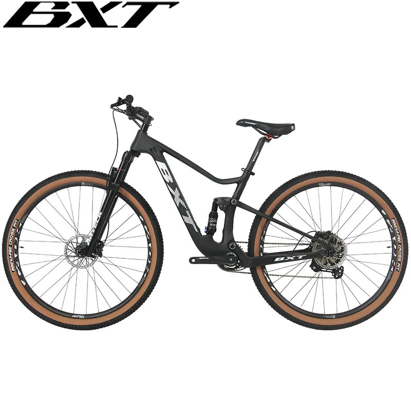 BXT Full Suspension Carbon Mountain Complete Bike 29er 1x11 Speed Carbon MTB Bicycle Front Rear Full Suspension XC Complete Bike