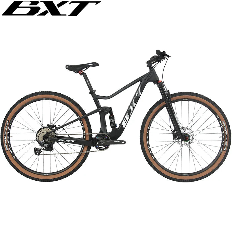 BXT Full Suspension Carbon Mountain Complete Bike 29er 1x11 Speed Carbon MTB Bicycle Front Rear Full Suspension XC Complete Bike