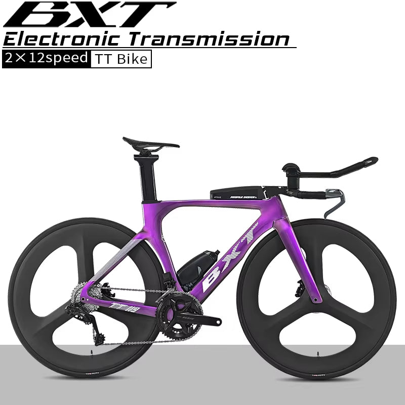 BXT Carbon Triathlon Time Trial Bike – L-TWOO ER9 2x12 Electronic Wireless Shifting, 24-Speed Carbon Fiber TT Road Bicycle with Wheels