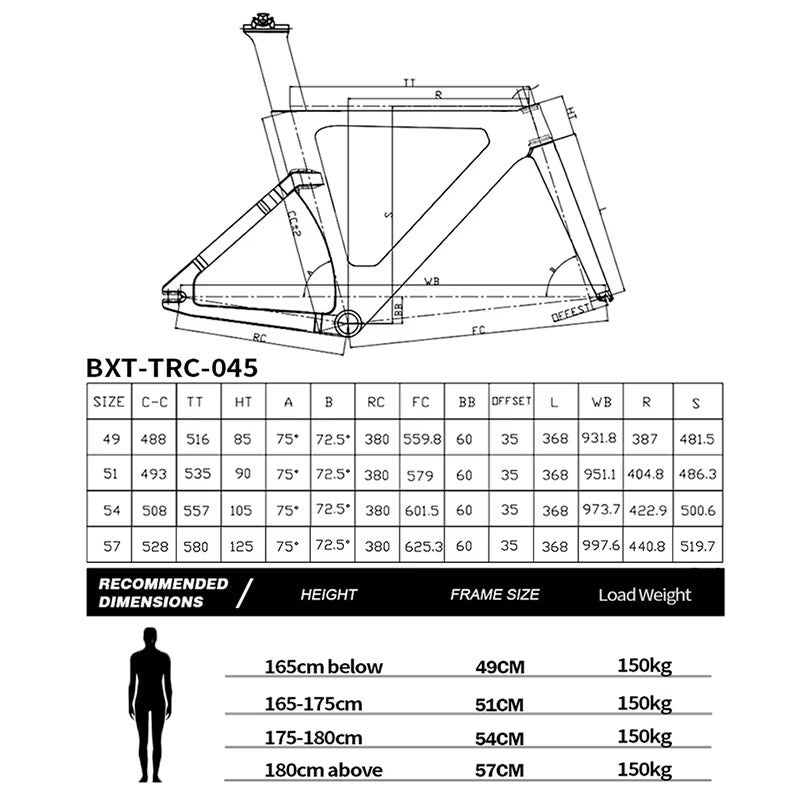 BXT-Track-045 Carbon Track Frame Carbon BSA Fiber Racing Tracking Bike Frameset Fixed Gear Bike Frame 120x9mm Rear Tail Hook Custom Color Available