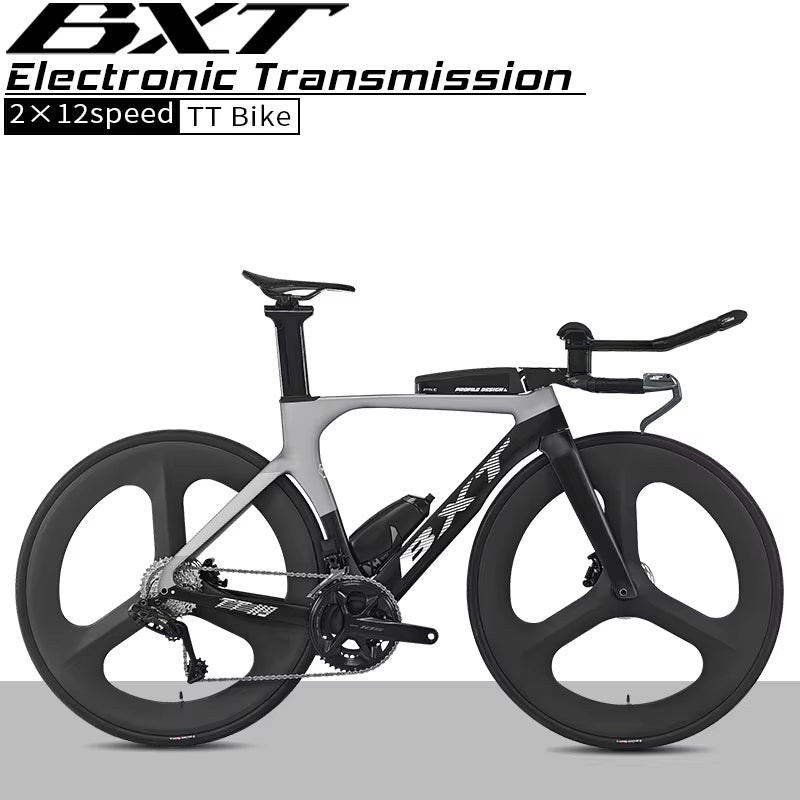 BXT Carbon Triathlon Time Trial Bike – L-TWOO ER9 2x12 Electronic Wireless Shifting, 24-Speed Carbon Fiber TT Road Bicycle with Wheels