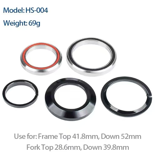 Bicycle Headset 41.8mm to 41.8/52mm Straight Tube Fork Steering Bearing Headset 1-1/8 to 1-1/2 Tapered Head Tube MTB Road Frame