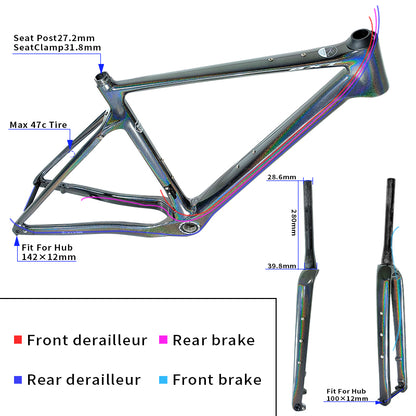 BXT Carbon Gravel Frame 700C Fully Hidden Cable Carbon Frame Thru Axle Disc Brake MTB Road Bicycle Frame 27.5er Chameleon color