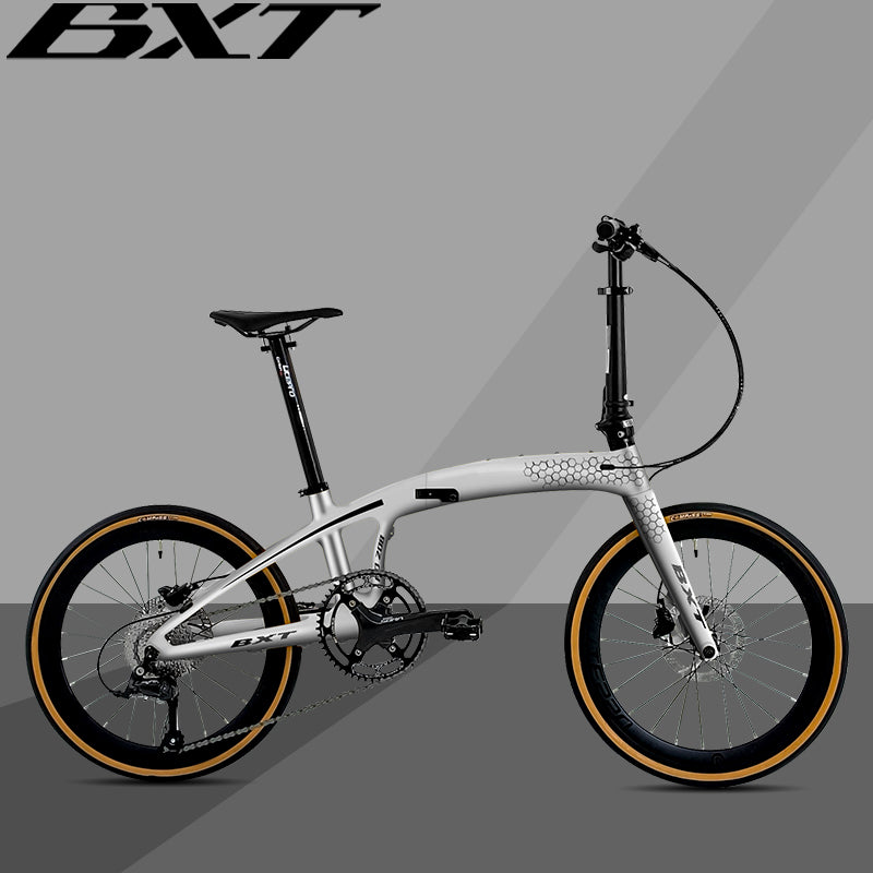 BXT New Carbon Folding Bike 20 Inch Foldable Bike Shimano 105 R3000 9-Speed Disc Brake Bicycle Student Adult Cycling Folding Mountain Bike