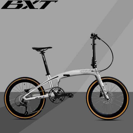 BXT Full Carbon Folding Bike 20 Inch Foldable Bike 9-Speed Disc Brake Carbon Folding Bicycle