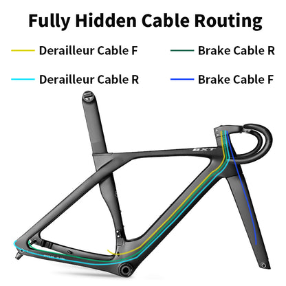 BXT-Fully Hidden Carbon Disc Brake Road Bike Frame, Bicycle Bottom Bracket, BSA T47 Cyclocross Frameset, Max 700 x 32C