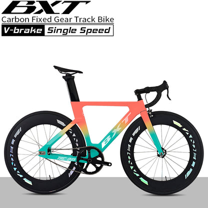 BXT New Carbon Fiber Track Bike with Front V/Rim Brake SORA BR-3000 T800 Carbon 88mm Wheels Fixed Gear Bicycle Single Speed