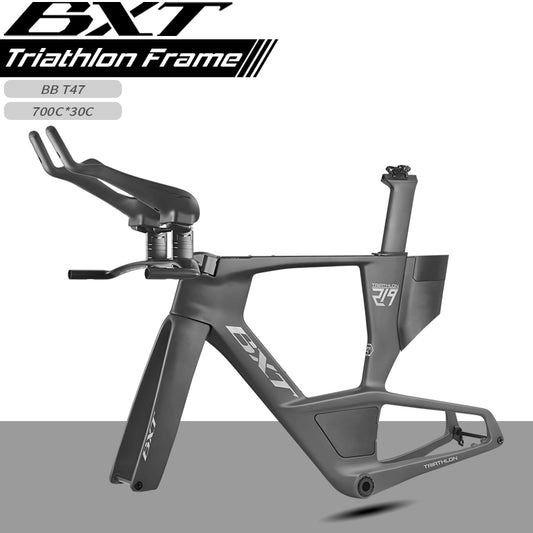 BXT 2026 New Carbon Fiber Triathlon Bike Frame Set with TT Handlebars, TT Track Aerial Handlebars, and Bicyele Disc Brakes.