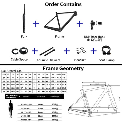 BXT New Carbon Gravel Bike Frame Disc Brake 27.5er  Fully Hidden Cable Bicycle Fantasy frameset 700C Thru Axle