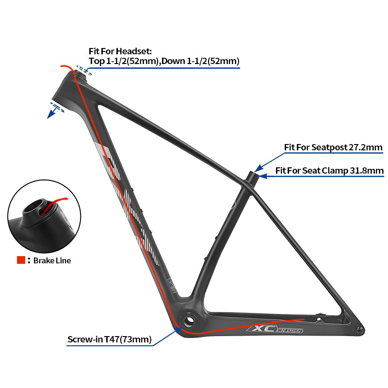 BXT 2025 New 29er T1000 Carbon MTB Hardtail Frame - MTB-066 / C Color / BOOST 148mm / UDH / Internal Cable Routing / Compatible with 100-120mm Fork