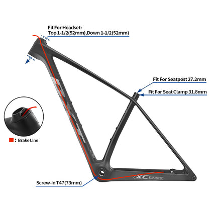 BXT 2025 New T1000 Carbon Mountain Bike Frame Hardtail MTB Carbon Frame 29er Boost 148x12mm use Screw-in T47 UDH Hanger