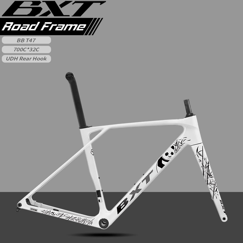 BXT New Ultralight 1050g Carbon Road Bike Frameset with Disc Brakes, Flat-Mounted Disc Brake, 700x32C Semi-Hidden External Wiring