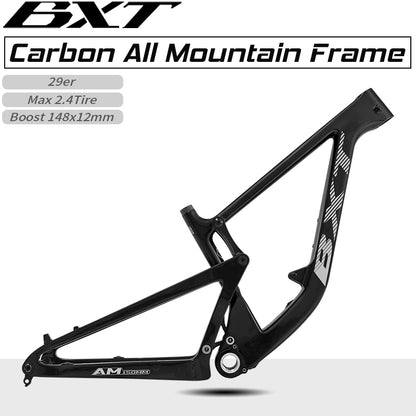 BXT All Mountain Full Suspension Carbon Frame Travel 150mm 29er Thru Axle Boost 12x148mm Carbon Full Suspension MTB Frame 29 AM  UDH Hanger