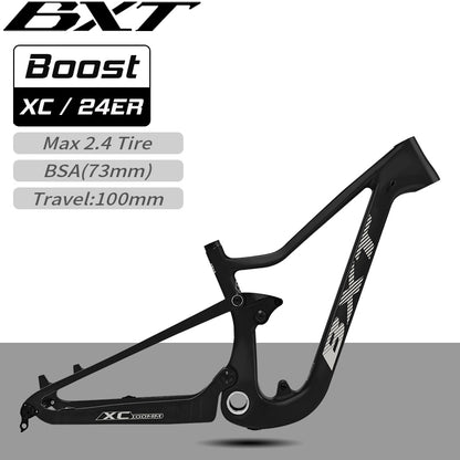 BXT Carbon Fiber Full Suspension Mountain Bike Frame 24er Travel 90mm XC Carbon Suspension Bicycle Frame Rear Shock 165mm