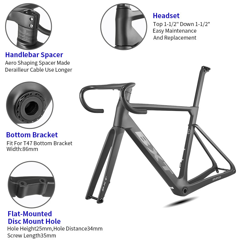 BXT 2026 New Road Bike Frame Carbon XXXS/XXS/XS/S/M/L/XL T47 Disc Brake Ultra Light Weight Seatpost Cycling Parts Bicycle Frameset
