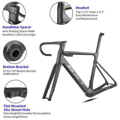 BXT 2026 New Road Bike Frame Carbon XXXS/XXS/XS/S/M/L/XL T47 Disc Brake Ultra Light Weight Seatpost Cycling Parts Bicycle Frameset