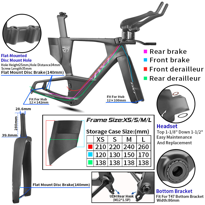 BXT 2026 Carbon T1000 BXT Disc Brake Carbon TT Bike Frame Time Trial Racing Bike Frameset with TT Handlebar Storage Case Triathlon Bicycle Frame