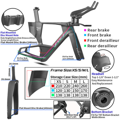 BXT 2026 Carbon T1000 BXT Disc Brake Carbon TT Bike Frame Time Trial Racing Bike Frameset with TT Handlebar Storage Case Triathlon Bicycle Frame