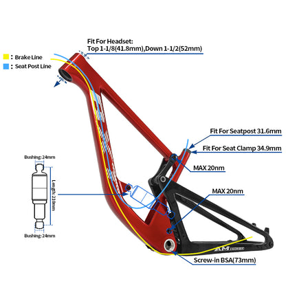 BXT All Mountain Full Suspension Carbon Frame Travel 150mm 29er Thru Axle Boost 12x148mm Carbon Full Suspension MTB Frame 29 AM  UDH Hanger